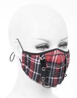Devil Fashion MK020 Red tartan fabric reusable mask with lace-up, rock goth punk