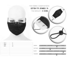 Devil Fashion MK026 Black fabric reusable mask with skull, rock goth punk