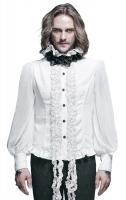 White frilly men shirt, black roses, puffed sleeves, elegant gothic