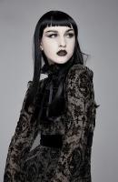 Devil Fashion SKT09801 Robe noire  jabot transparente, motifs en velours floqu, gothique lgant