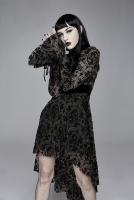 Devil Fashion SKT09801 Robe noire  jabot transparente, motifs en velours floqu, gothique lgant