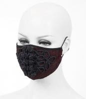 Devil Fashion MK030 Masque mode en tissu rouge avec broderie noire, gothique lgant