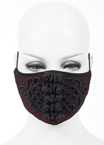 Devil Fashion MK030 Masque mode en tissu rouge avec broderie noire, gothique lgant