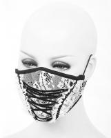 Devil Fashion MK036 White lace fashion mask with black lace-up and borders, elegant gothic
