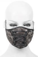 Brown fabric mask, black faux leather parts and lace-up, gothic postapo steampunk