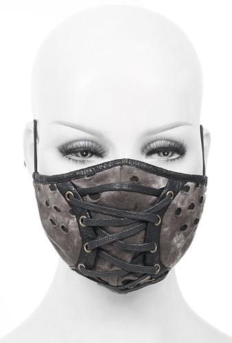 Devil Fashion MK043 Brown fabric mask, black faux leather parts and lace-up, gothic postapo steampunk