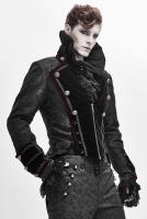 Devil Fashion CT146 Veste noire homme en brocart floral, velours et liseret rouge, lgant aristocrate goth