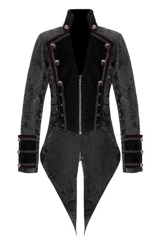Devil Fashion CT146 Veste noire homme en brocart floral, velours et liseret rouge, lgant aristocrate goth