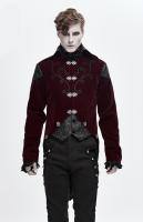 Devil Fashion CT14002 Veste en velours rouge avec broderies lgantes et motif noir vintage gothique aristocrate