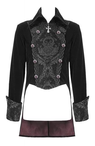 Devil Fashion CT14101 Veste homme en velours noir, avant motifs lgants baroques, gothique aristocrate