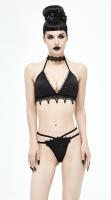 Devil Fashion SST010 Elegant 2pcs black swimsuit with embroidery and chocker, bikini goth devil fashion