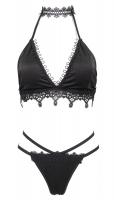 Elegant 2pcs black swimsuit with embroidery and chocker, bikini goth devil fashion