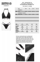 Devil Fashion SST010 Elegant 2pcs black swimsuit with embroidery and chocker, bikini goth devil fashion Size Chart