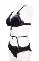 Devil Fashion SST018 Black 2pcs swimsuit with embroidery, straps and lacing, elegant goth lingerie