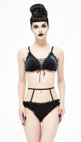 Devil Fashion SST018 Black 2pcs swimsuit with embroidery, straps and lacing, elegant goth lingerie