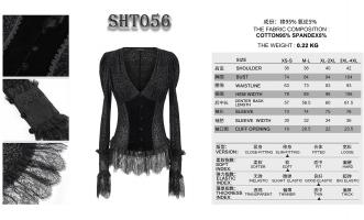 Devil Fashion SHT056 Semi-transparent black baroque patterns shirt with lace, elegant goth Size Chart
