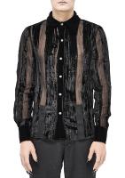 Black velvet shirt with transparent stripes, gothic rock devil fashion