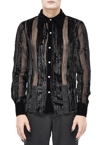 Devil Fashion SHT063 Black velvet shirt with transparent stripes, gothic rock devil fashion