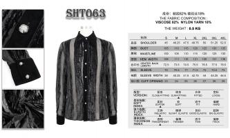 Devil Fashion SHT063 Black velvet shirt with transparent stripes, gothic rock devil fashion Size Chart