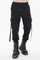 Devil Fashion PT176 Men\'s black cargo pants with large pockets and red borders, goth rock