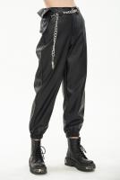 Devil Fashion PT173 Pantalon cargo noir femme avec ceinture chane et poche, goth rock