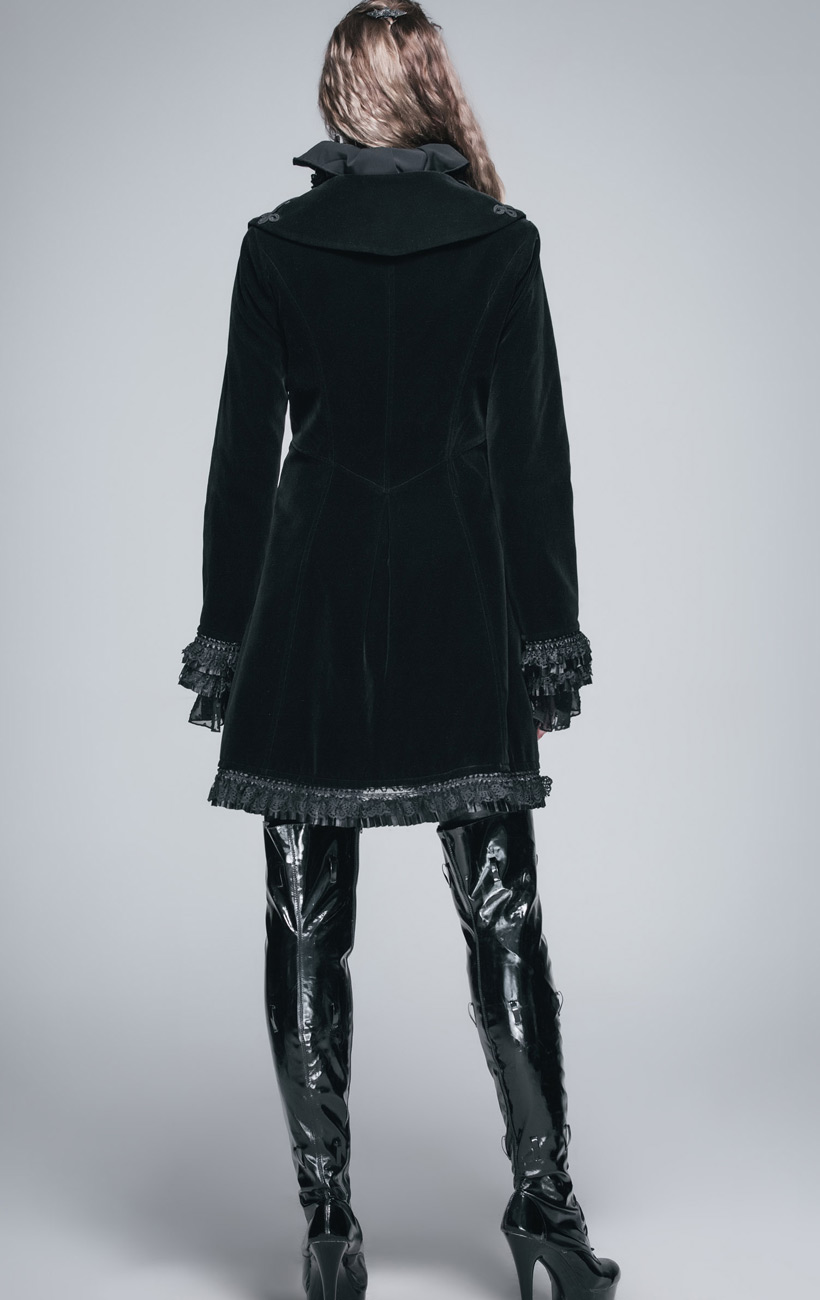 Devil Fashion Manteau en velours noir pour femme style gothique steampunk aristocrate régency