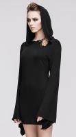 Devil Fashion HOW110 Black skinny dress with flared sleeves and hood, witch occult