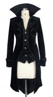 Black velvet women jacket with embroidery, fake 2pcs, elegant gothic aristocrat