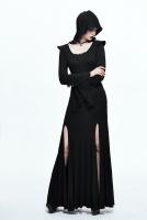 Devil Fashion SKT056 Long black slit hooded dress with long flared sleeves, witchy gothic