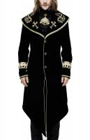 Manteau homme long en velours noir avec broderies et galons dors, lgant aristocrate
