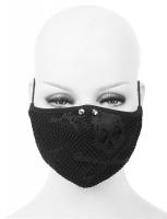 Black fabric reusable mask with skull, rock goth punk