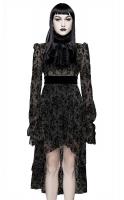 Robe noire  jabot transparente, motifs en velours floqu, gothique lgant