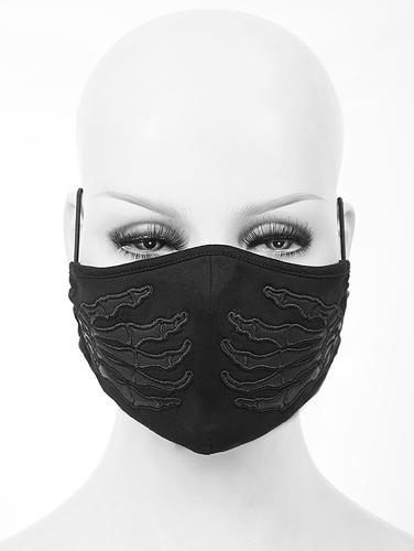 Devil Fashion MK022 Black fabric mask with skeleton hands, gothic rock fashion