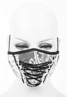 White lace fashion mask with black lace-up and borders, elegant gothic