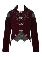 Veste en velours rouge avec broderies lgantes et motif noir vintage gothique aristocrate